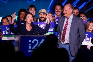 U.S. Sen. Amy Klobuchar, DFL-Minn., speaks during a DFL election day watch party at InterContinental Saint Paul Riverfront in St. Paul on Tuesday.